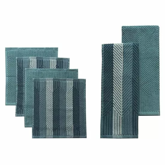 Food Network™ Striped Kitchen Towel & Dishcloth Multi-Pack Aqua - Image 2